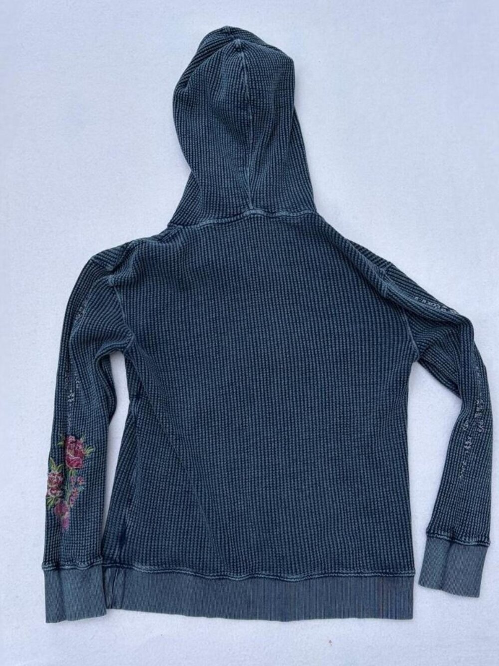 Sundance Jolene Dark Blue Floral Embroidered Waffle Knit Zip-up Sweater Sz M - Picture 3 of 8
